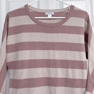 GARNET HILL cashmere wool pullover sweater stripes mauve tan metallic womens XS